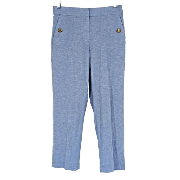 J. CREW Pastel Blue Linen Blend Pants Size 4P Gold Buttons  Beach Coastal - Picture 1 of 10